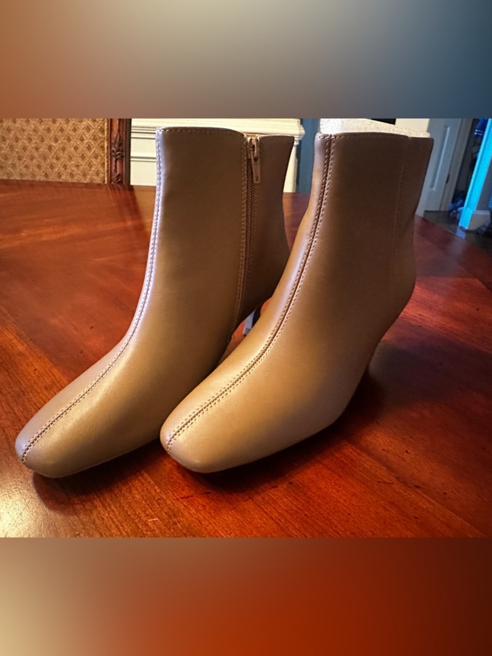 Journee Collection Taupe Ankle Booties with Side Zip; low heel